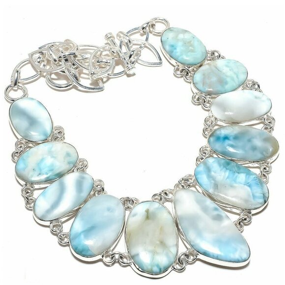 NEW - Caribbean Larimar Stone Sterling Adjustable Necklace - Picture 1 of 7